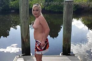 the blonde milf housewife strips teasingly outdoors flashing her shaved assets publicly in high heels pov close up