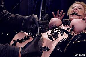 Huge Tits Blonde Milf Endures Kinky BDSM Clamps And Whipping