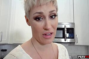 Step-mom with short hair bent over kitchen counter for pounding?