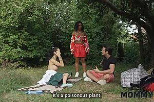 A sexy mommy with huge tits grabs young cock for wild outdoor sex adventure