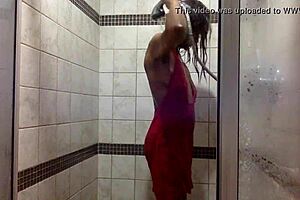 GINGER MILF WET PINK PANTIES SHOWER BATH TITS PLAY!