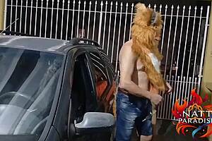 Skinny Raposinha's Narrow Ass Swallows Raposao's Monster Cock Doggystyle In Skirt!