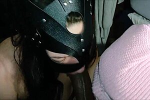 two cute brunettes gag on huge cock then swap sticky cum loads