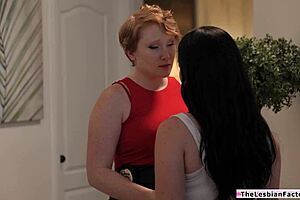 Big tits lesbian milf officer eats college babe's shaved pussy in 69 frenzy!