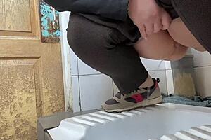 Mature Milf's Secret Hospital Pee in Public Toilet Exposed