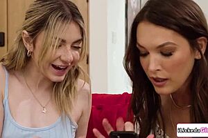 petite blonde babe gets fingered licked by lesbian milf best friend