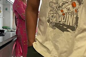 jawan bhatija puts condom on big ass chachi then fucks her hard in kitchen