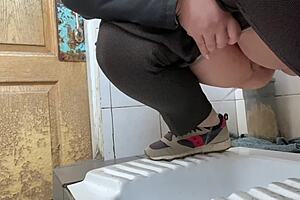 Mature Milf's Secret Hospital Pee in Public Toilet Exposed