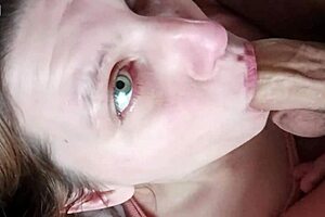 Amateur Wife Kneels for Sloppy Deepthroat Eye Mouth Cumshot Slaps