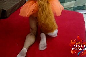 Skinny Raposinha's Narrow Ass Swallows Raposao's Monster Cock Doggystyle In Skirt!