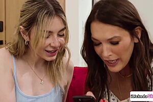 petite blonde babe gets fingered licked by lesbian milf best friend