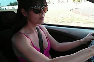 Wife flashes tits to stranger on street blowjob cum swallow public!