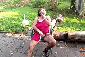 Klaudiaambergirl's stockings tease her outdoor natural tits solo play