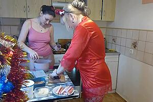 blonde milf mommy teen babysitter erotic lingerie kitchen thong kiss