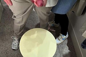 german bbw milf couple risks public pov blowjob in open fitting room curtain flash spit crazy