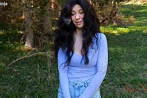 scared curvy influencer lost in forest ditches bear fear for my big cock creampie ride