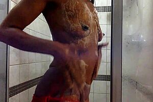 GINGER MILF WET PINK PANTIES SHOWER BATH TITS PLAY!