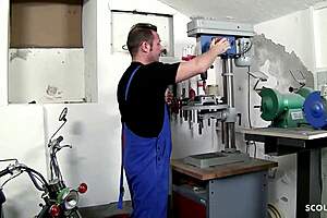 crazy teen tricked into garage cheating fuck saggy tits