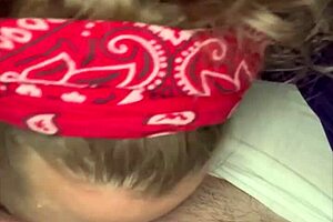 Trailer Trash Slut Goes Topless in Car for Public Facial After Long Blowjob