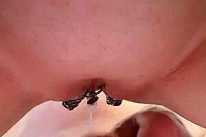 trashy pierced milf's creampie drips sloppy closeup
