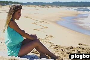 Small Tits Model Strips Naked on Beach Exposing Petite Pussy