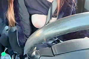 Artemisia Love drives through Los Angeles traffic flashing her big Italian tits from the car window while cruising California streets