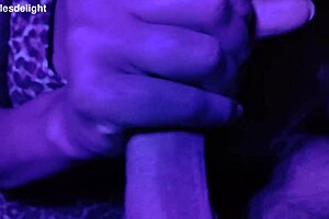 sexy fat brunette milf deepthroats cock in uv light with bright lipstick begging for more