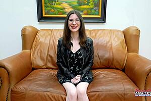 Inked nerdy Hazel O'Connor teases sucks with glasses on