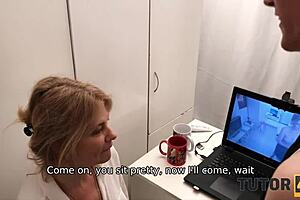 horny tutor bends over for student's massive cock pounding