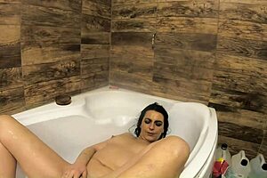 beautiful sugar babe in tight jeans teases with kinky milf games, mega orgasm in home bathtub while smoking