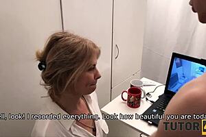 horny tutor bends over for student's massive cock pounding