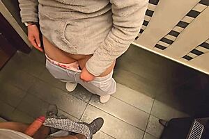 stranger sneaks into restaurant toilet to creampie my panties again