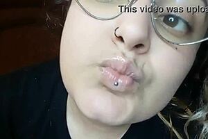 sweet thin lips shining with fresh gloss closeup