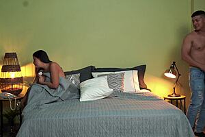 stepmom and stepson share hotel bed and end up fucking hard 😏.