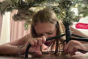 Stepsister Stuck Under Christmas Tree Begs for Hard Fuck