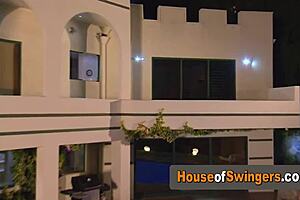 Amateur swinger shares busty girlfriend in hardcore group orgy party