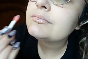 sweet thin lips shining with fresh gloss closeup