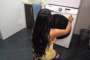 stepmom stuck in washer gets big dick help from horny stepson