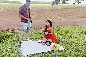 naughty little red riding hood meets horny woodcutter for deepthroat creampie in forest!!