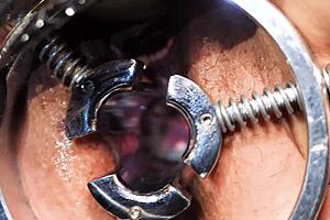 Fisting wild milf Soniac's vagina with medieval speculum until massive moaning orgasm