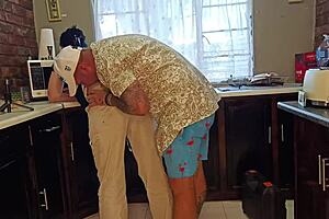 kitchen horny curvy brunette milf handjob cum on ass big pussy tattoo 🔥😈