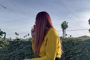 artemisia love smokes publicly outdoors flaunting her long hair fetish vibe