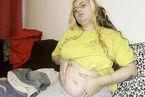 hey fatty latina mommy massage that swollen hairy belly on sofa?