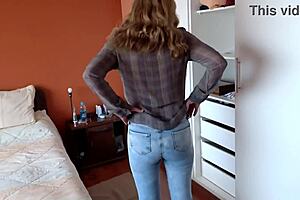 stepmom strips naked then slips into jeans sans panties?