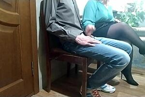 Stranger Jerks Off Curvy Mature in Waiting Room