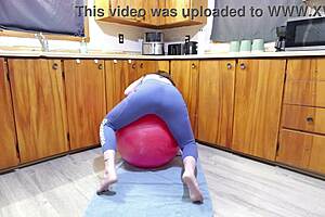horny girl humps yoga ball till squirting orgasm rips clothes wet