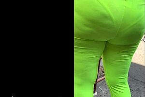 Wife flashes seethru yellow spandex panties voyeur tease