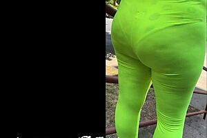 Wife flashes seethru yellow spandex panties voyeur tease