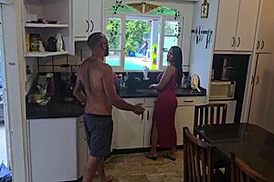 hey hubby, watch me fuck your friends in the kitchen while you clean the pool!