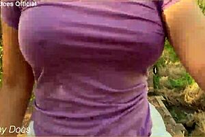 Wifey loves flashing her perfect big tits outdoors